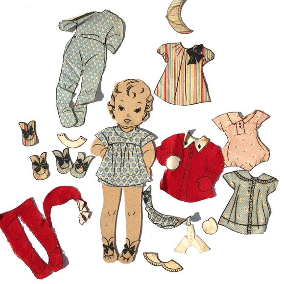Vintage Fabric Paper Doll Signed with Clothes - Picture 1 of 7